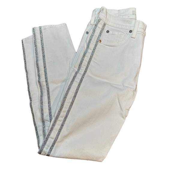 7 FOR ALL MANKIND WHITE SKINNY JEANS WITH SILVER ACCENT - Picture 5 of 8